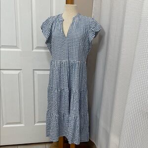 Blue and White Gingham Maxi Dress Picnic L St. John’s Bay 100% Cotton
